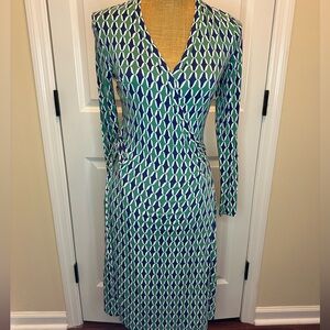 Boden Navy and Green Long Sleeve Wrap Dress size 4